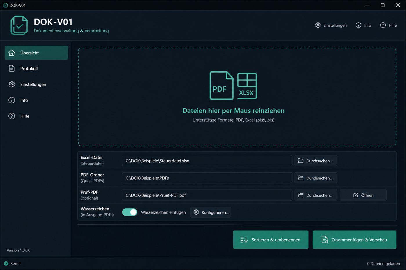 Hauptfenster der App DOK-V01