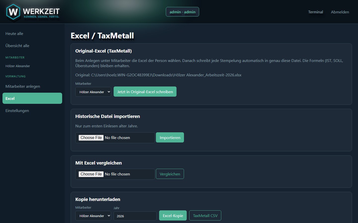 Excel- und TaxMetall-Bereich auf dem Chef-PC